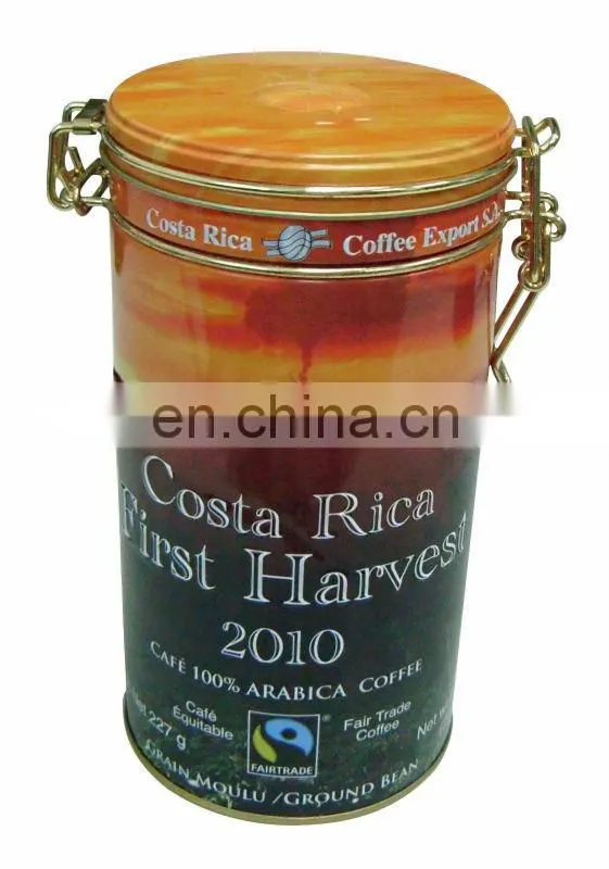 Hot sale coffee tin can with steel wire clasp