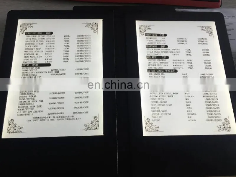 3 pages lighting foldable portable battery operated acrylic material led restaurant menu