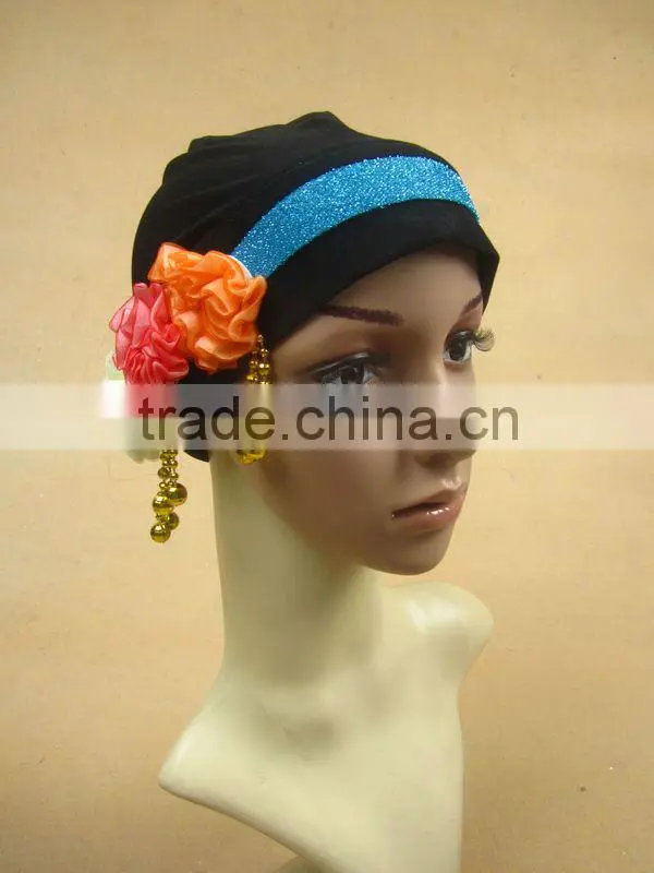 A521 fashion 3 flowers islamic hijab cap muslim hat