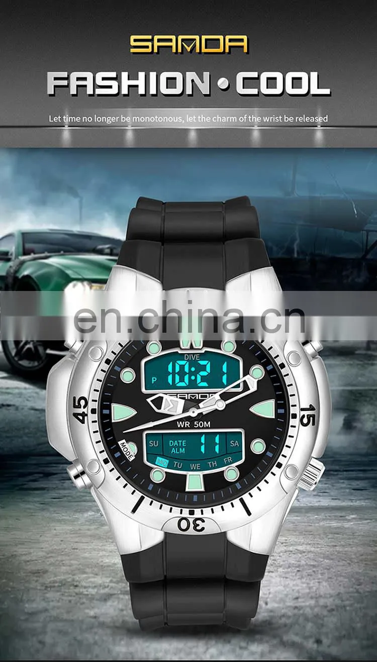 Sanda 3009 New Design Men LED Digital Watch Functional Waterproof Sport Watches Hip Hop