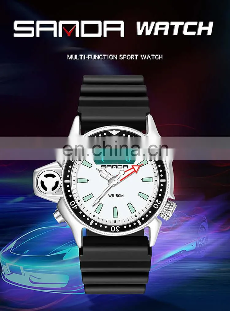 Sanda 3008 New Retro Men Digital Wristwatch Clock Luminous Chronograph Designer Brand Watches