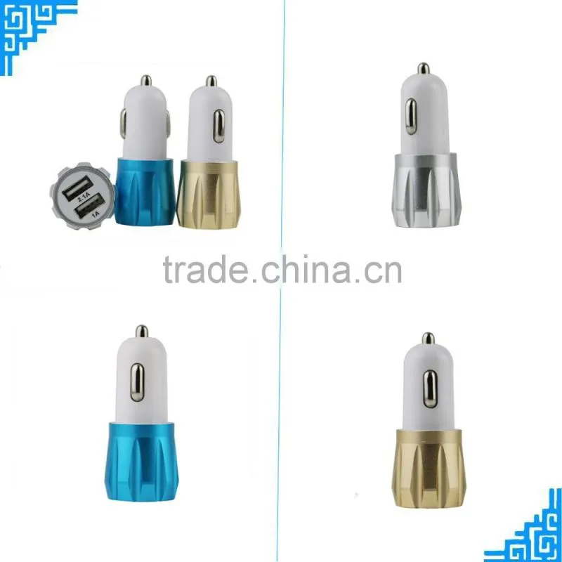 2nd USB vehicle auto car charger with 2A 2000mA 1000mA output in colorful design matel cover