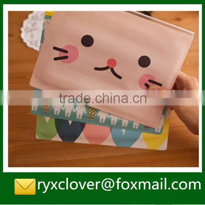 Clear PVC zipper file bag pencil bag with cartoon