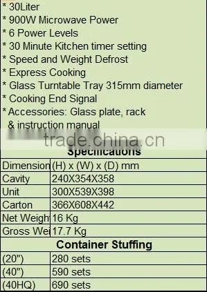 17L built-in portable microwave oven with grill rack