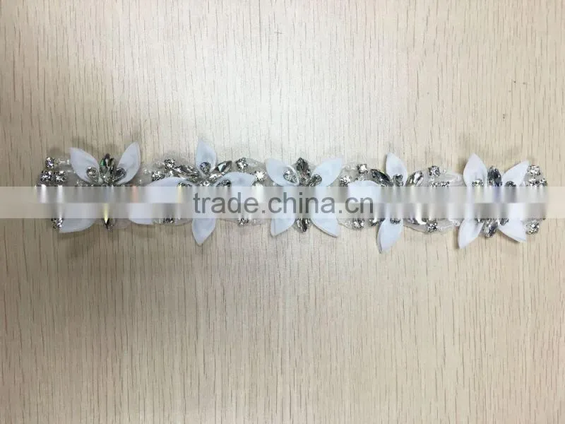 Wholesale Bridal Rhinestone Appliques with Organza Flower