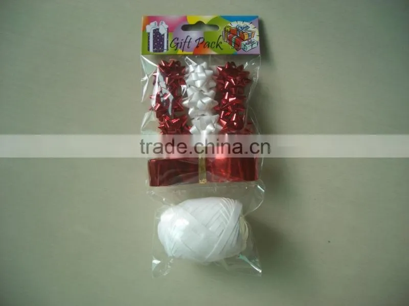 2016 New Design High Quality Gift Decorative Set/ star bows and matte metallic curly ribbons