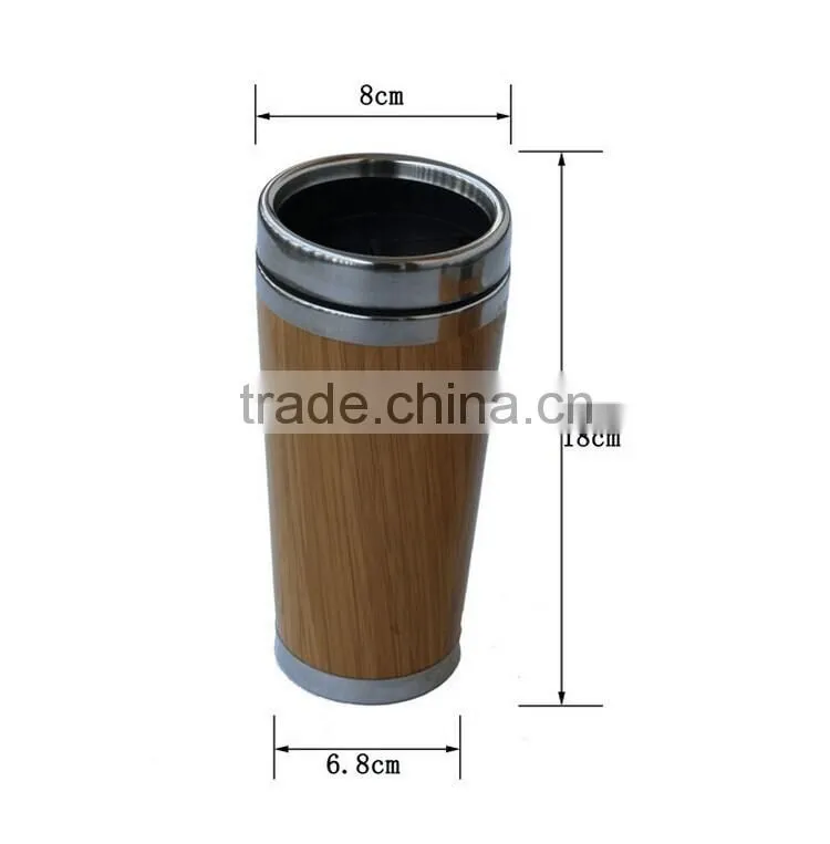 Mlife manufacture good quality 450ml inner 18/8 304 stainless steel outer bamboo vacuum tea mug flask, custom logo
