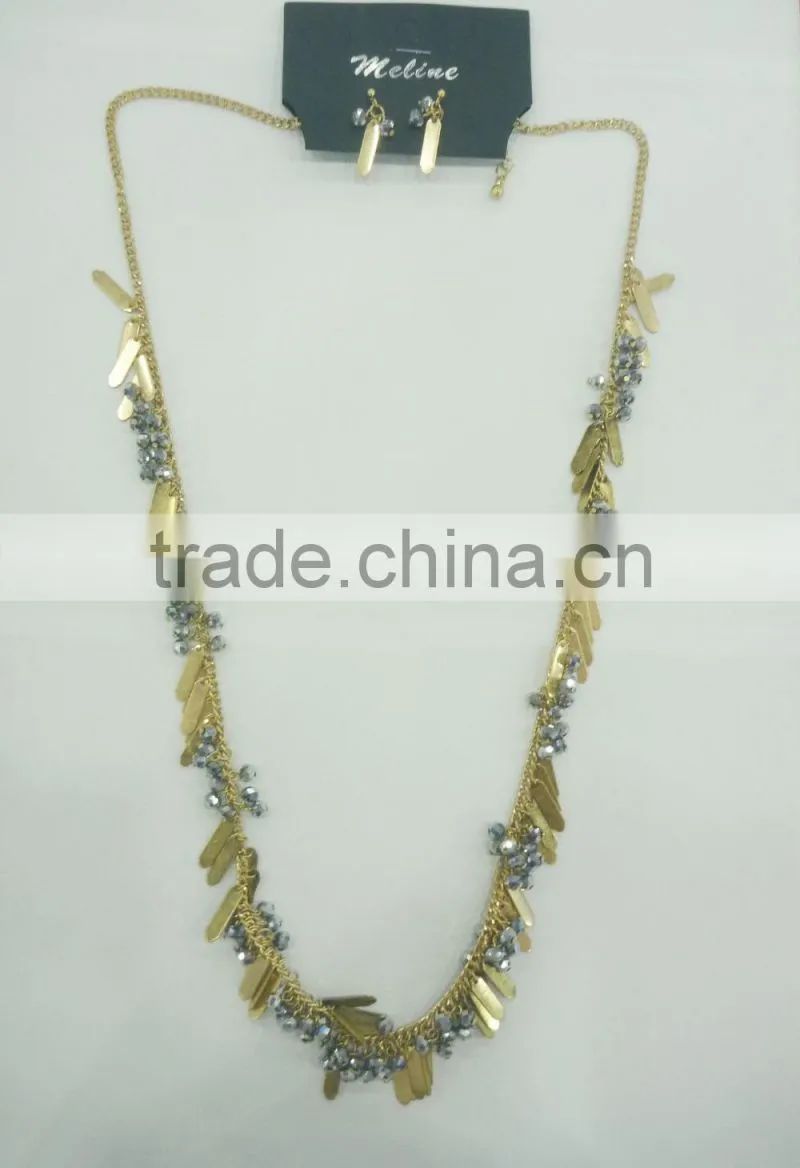 FASHION BEADED DISCS LONG NECKLACE EARRING SET