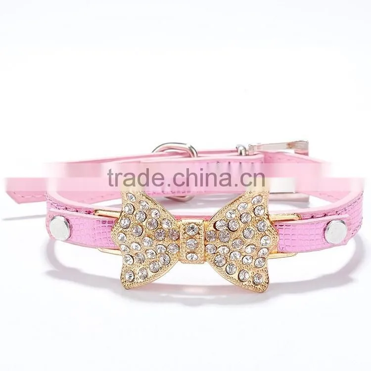 Wholesale serpentine pet collar diamond gold bowknot pet collar