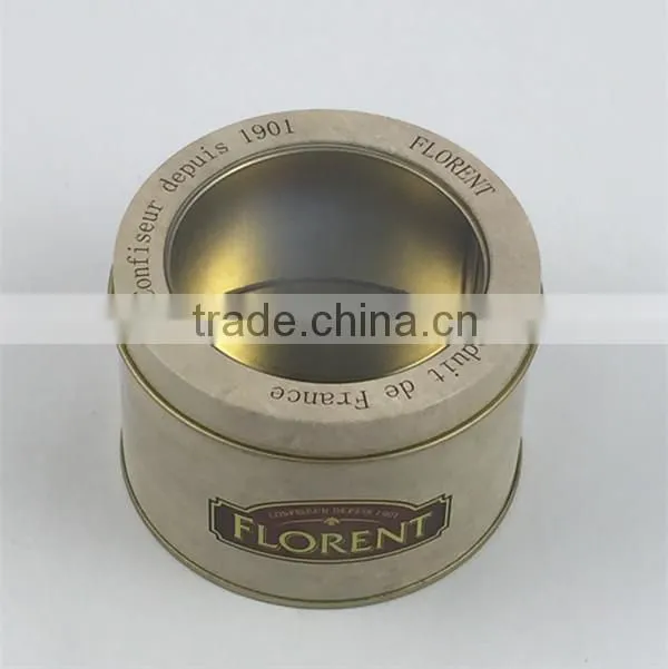 Small round window tin box for sweet package