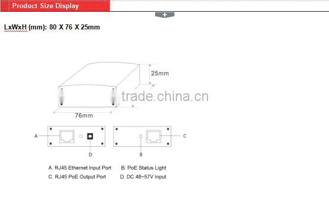 compatible IEEE 802.3af/IEEE 802.3at power injector 10/100/1000M 75W PoE Injector
