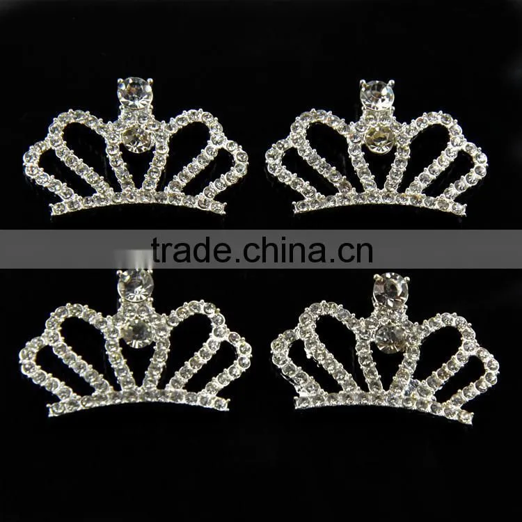26x41MM Wholesales Bulk Cheap Silver Plated Alloy Crown Crystal Rhinestone Button For Baby Girl Jewelry Garment Accessory