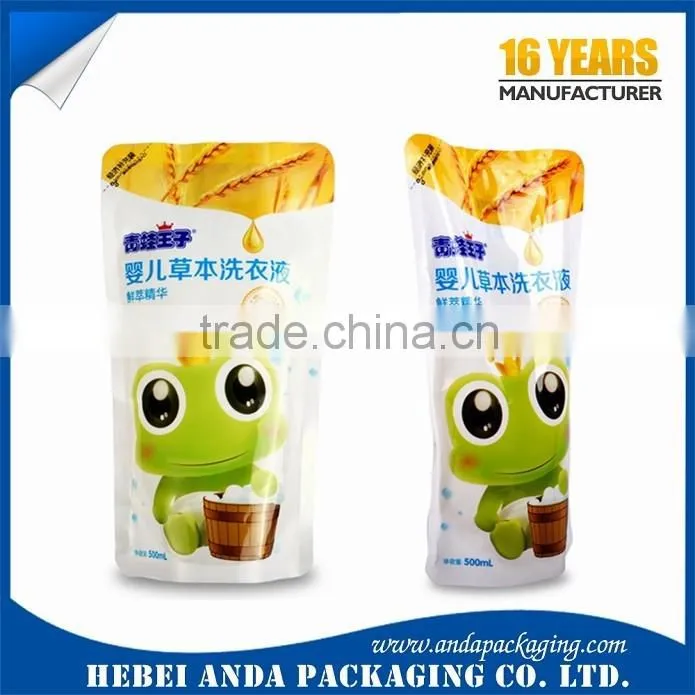 Stand up Pouch with Spout Liquid Laundry Detergent Packaging Plastic Bag, baby bottle washing liquid detergent