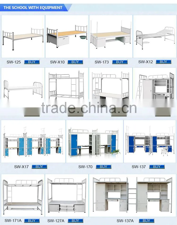 Multifunction steel hotel beds bunk bed with desk and locker