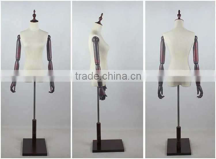 wood arms torso female mannequin with wood base