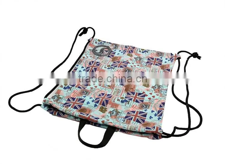 Customized printing canvas backpack drawstring bag, shopping bag with handle