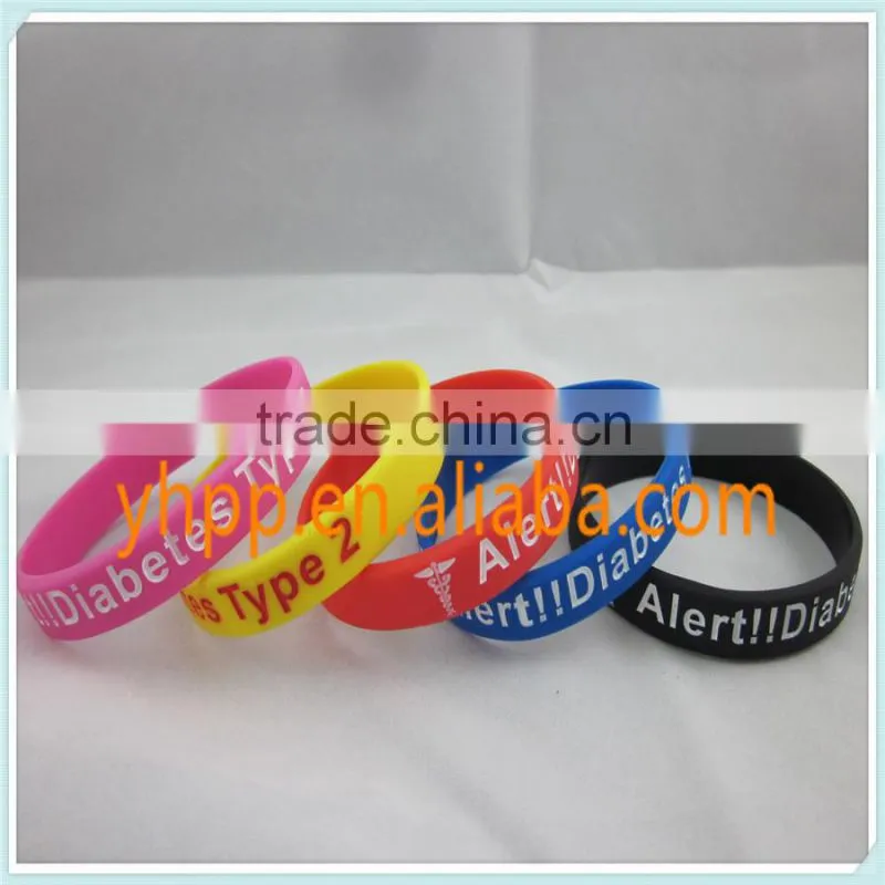 Custom Type 2 Diabetic Medical Alert Silicon Febossed Wristband Bracelet