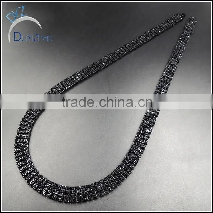 hot sale 4 row men's heavy hip hop black diamond necklace