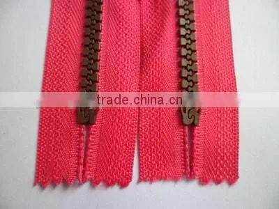 5# plastic resin zipper close end zipper antic brass teeth zipper with auto lock slider zipper porcket zipper