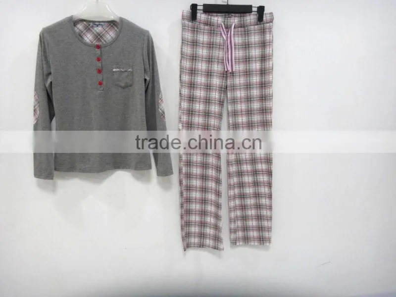 Leisure coat draw string pants grid pajamas women