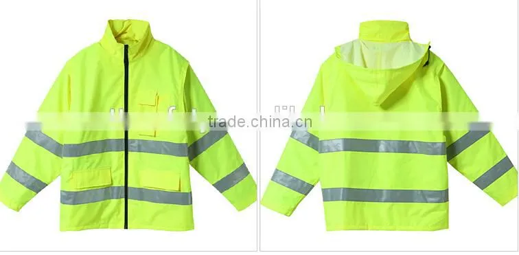 yellow 300D oxford high reflective waterproof reversible safety raincoat jacket
