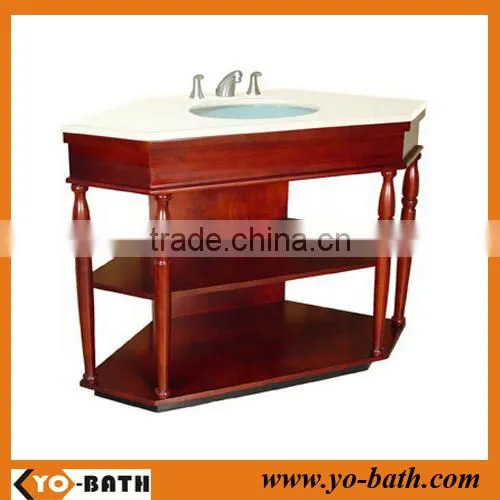 2015 hot selling solid wood hotel corner bathroom vanity, hotel bathroom furniture
