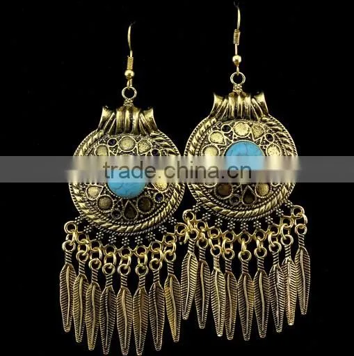 2016 Bohemian Fringed Leaves Tassels Vintage Turquoise Earrings