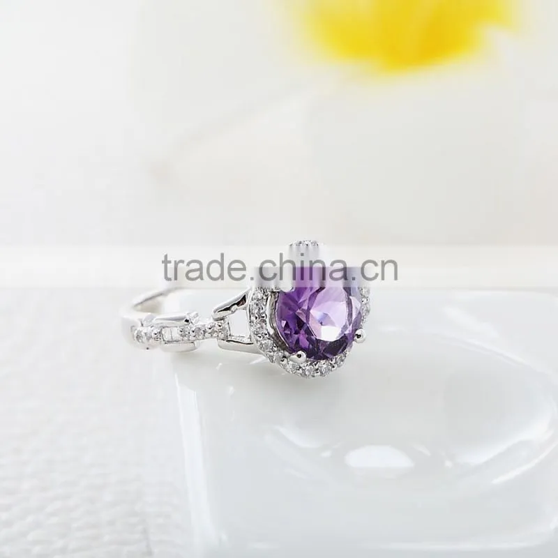 Generous 925 sterling silver natural round shape amethyst ring. Natural gemstone silver ring.Europe gemstone ring