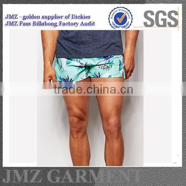 JMZ wholesale OEM swim pants for men polyester swimwear creat your own blue palm tree design new 2015 low moq Alibaba