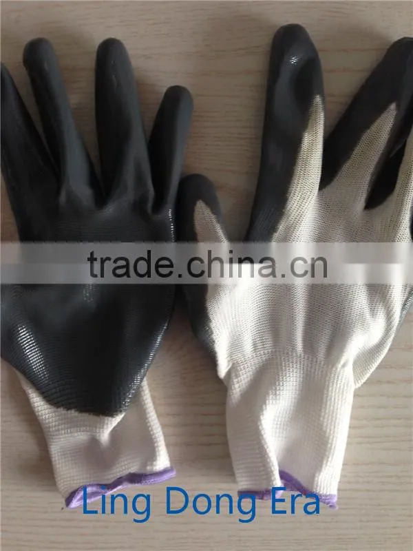 10 gauges nylon knitted working glove with black nitrile coated