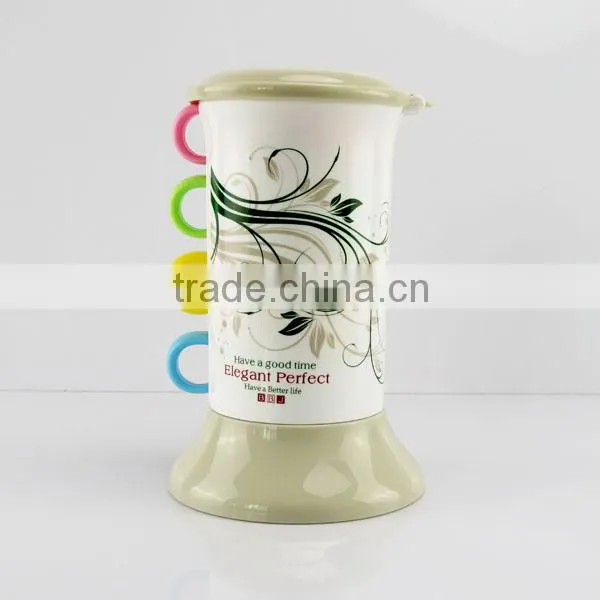 Hot sales promotional gift 4 pcs stackable plastic cup with dust-proof stand