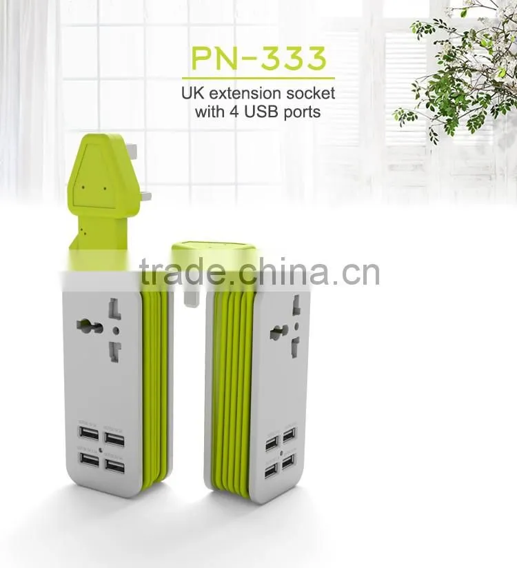 UK Extension Socket With 4 USB Outputs Wall Charger Plug