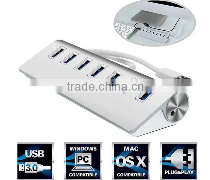 High Quality 7 Ports Aluminum USB 3.0 usb HUB For Macbook Pro Mac PC Laptop