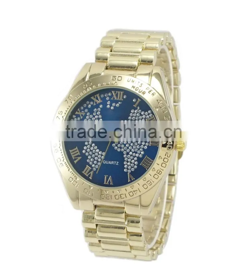 Hot selling fashion design colorful map dials good qiality alloy bracelet watches ladies women