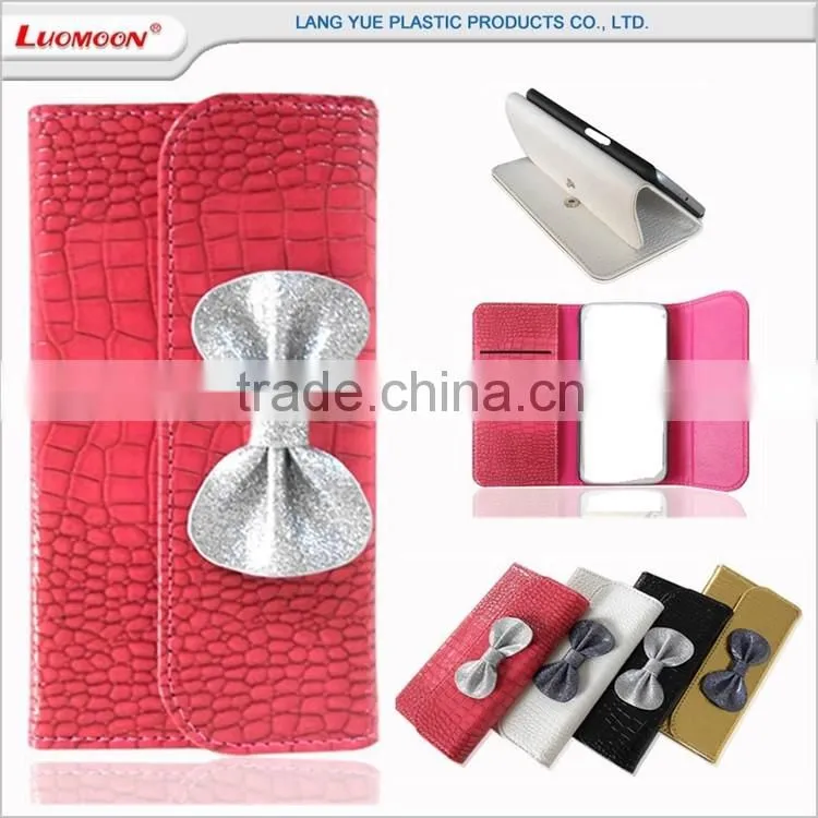 Back flash powder bow-knot leather phone case for samsung galaxy S, A 3,4,5,6,7,8