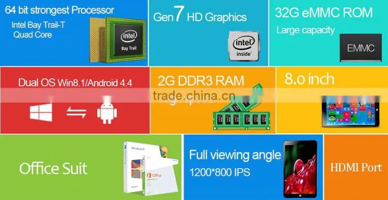 Original 8.0 inch CHUWI VI8 Dual OS Tablet WIN 8.1 & Android 4.4 64bit Quad Core 1.8Ghz 2+32GB 2.0+0.3MP 1280x800px 5000mAh