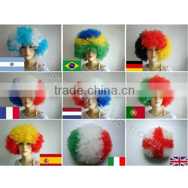 Football sports fan wig, soccer wigs custom made the world cup wigs for differenet country