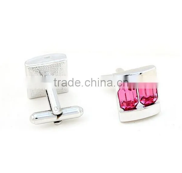 High quality luxury jewelry copper cufflinks pink crystal cuff links for men shirts