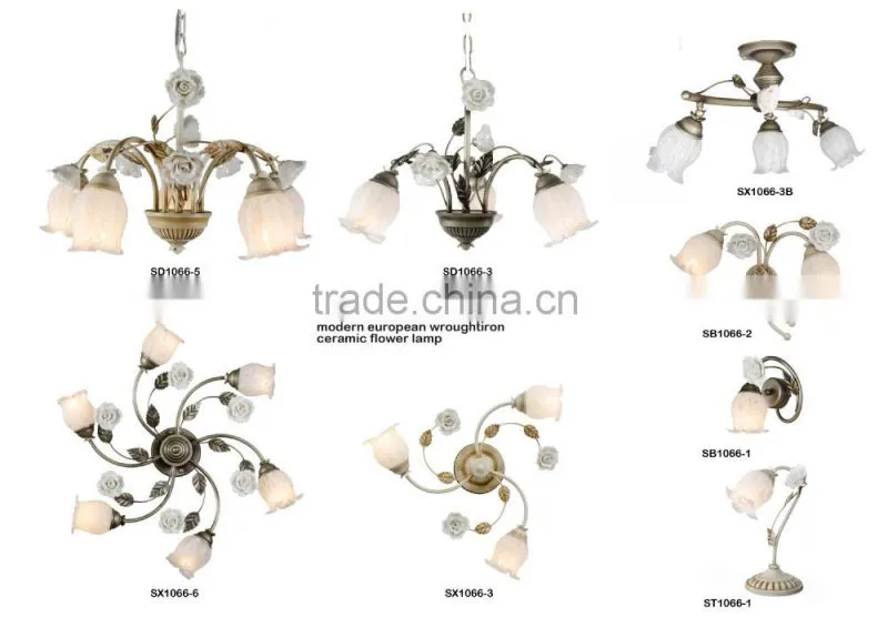 SX1066-2 Hot Sale New Style Anquite Silver Color Wrought Iron With Ceramic Flower Decorative Ceiling Light/Indoor Lamp