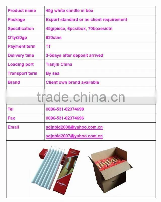 45g homeuse cheap ordinary white candles