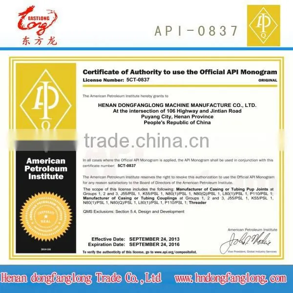 API 5CT OCTG oil well carbon steel 4 1/2" upset tubing pup joint