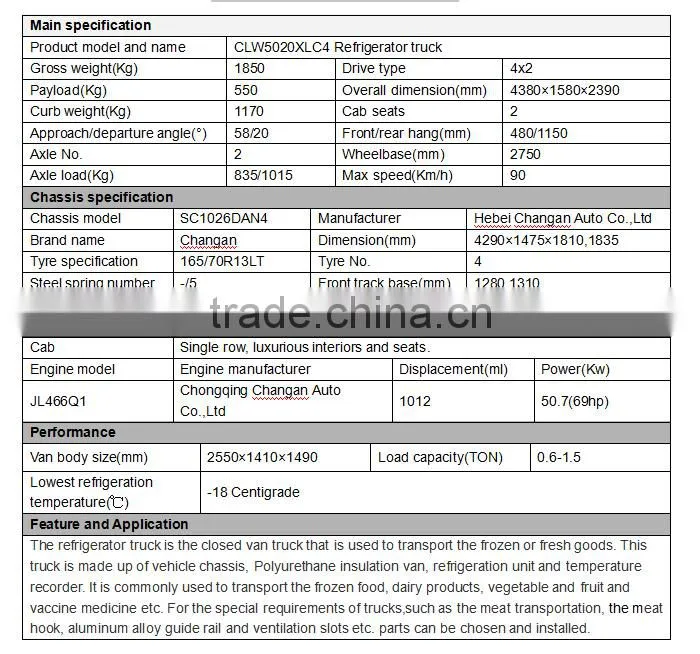 Changan mini refrigerator truck gasoline refrigeration van for sale