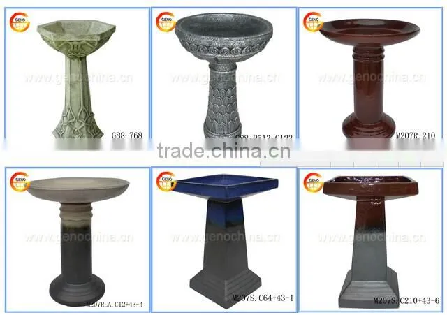 Natural wooden color Concrete Garden Bird Bath for Garden Decor