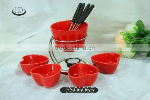 red fondue set chocolate,cheese fondue set,fondue set with wooden base,chocolate fondue ceramic