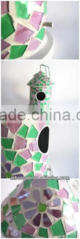Pink with Green Handmade Mosaic Hanging Big Birdcage Lamp