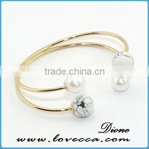 turquoise fashion white and green color alloy cuff wire bangle