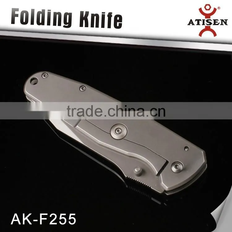 Hot Sale Outdoor Knives Stainless Steel Handle Folding Knife , 440+Titanium Coated