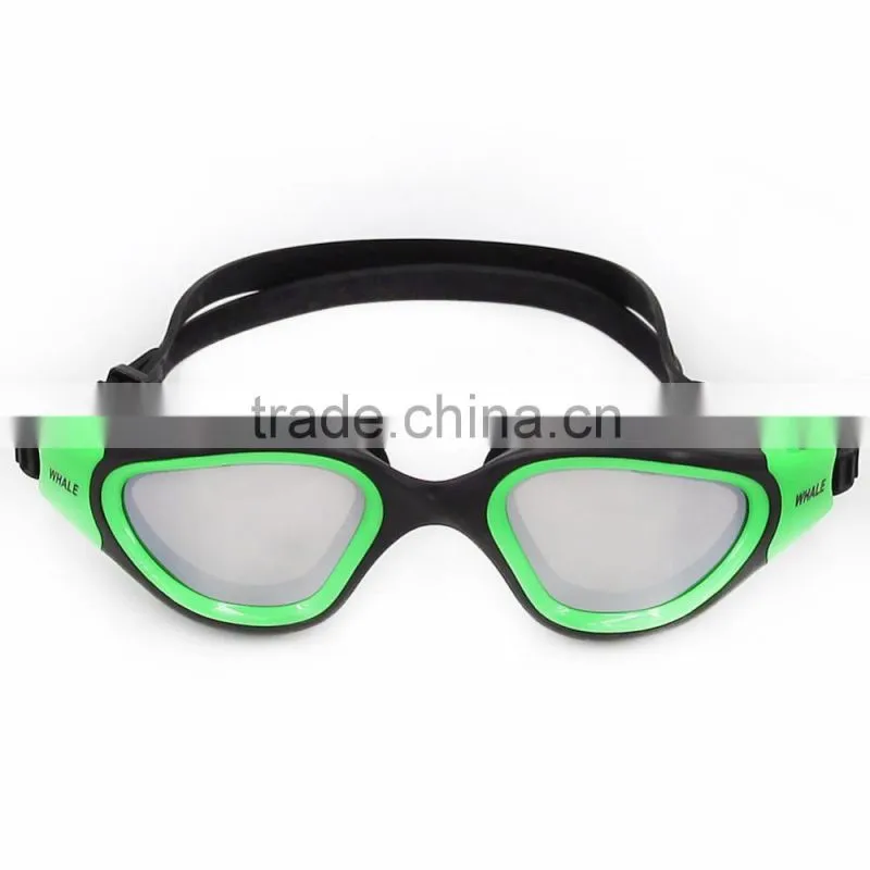 2015 New Panoramic Silicone Adult Swimming Goggles with Blue Mirrored lens (MM-7203)