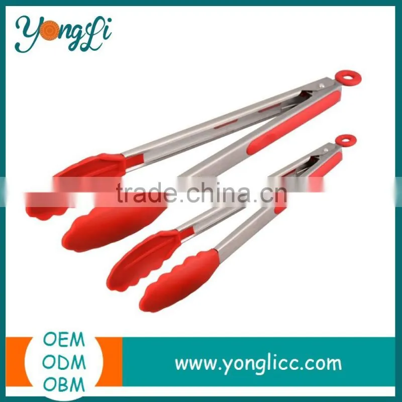 Eco Friendly Colorful Stainless Steel Food Tongs Silicone Kitchen Utensils
