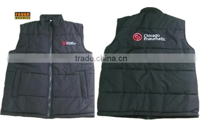 Black sleeveless polar fleece work vest for men waterproof 201T fabric